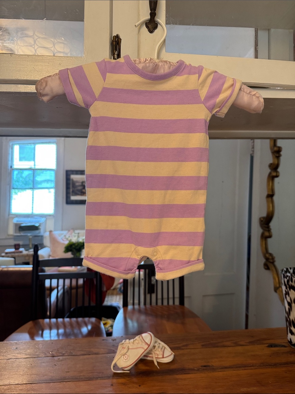 Striped purple and Cream Baby Short Romper